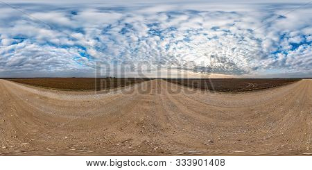 Full Seamless Spherical Hdri Panorama 360 Degrees Angle View On Gravel Road Among Fields In Autumn D