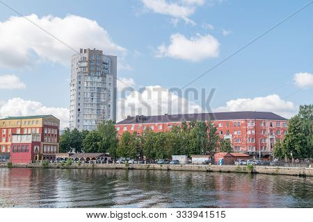 Kaliningrad, Russia - August 5, 2019: Embankment Of Pregolya River In Kaliningrad.