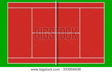 Tennis Court In Flat Design Top View. Vector Illustration