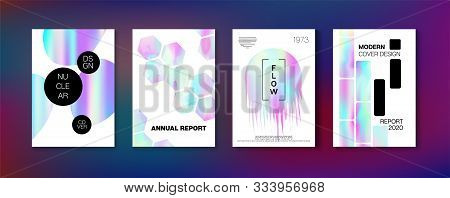 Holographic Gradient Vector Background. Dreamy Holo Bright Trendy Layout. Fluorescent Gradient Overl