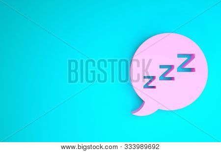 Pink Speech Bubble With Snoring Icon Isolated On Blue Background. Concept Of Sleeping, Insomnia, Ala