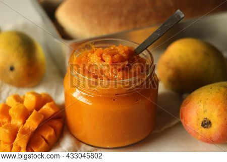 Home Made Alphonso Mango Jam With 3 Ingredients. Mango Pulp, Sugar And Lime Juice. Alphonso Mango Is