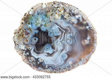 Polished Multicolored Agate / Moss Agate Isolated On A White Background.