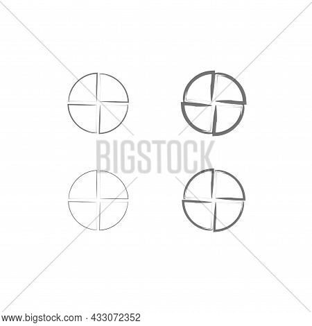 Grey Circle Divided Into 4 Parts Ink Illustration. Abstract Texture. Circular Design. Vector Illustr
