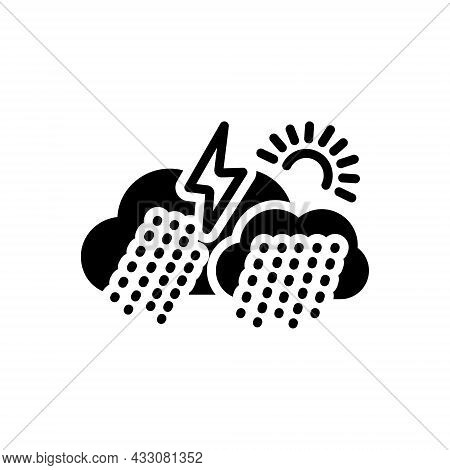Black Solid Icon For Climate Rainy Showery Thunder Forecast Weather Season Changing Atmospheric-cond
