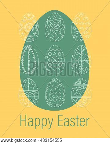 Happy Easter Card. Easter Eggs. Linear Art.