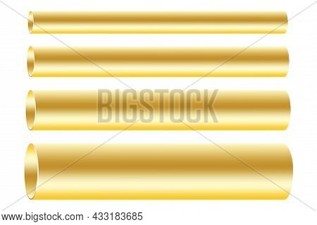 Metal Gold Aluminium Pipes Of Different Diameters. Building Element. Industrial Concept. Vector Illu