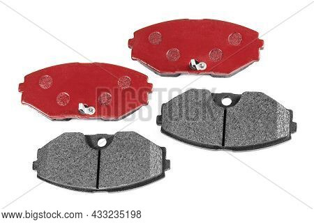 Brake Pads. Car Brake Pads On A White Background. Set Pad For Red Brake. Spare Parts For Cars. Textu