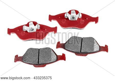 Brake Pads. Car Brake Pads On A White Background. Top View Of A Set Of Pads For Red Brake. Gruppaapc