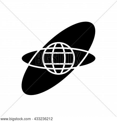 Satellite Orbits And Trajectories Black Glyph Icon. Rotation Of Celestial Bodies In Geostationary Or