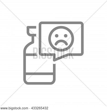 Medical Ampoule And Sad Face In Speech Buble Line Icon. Vaccination, Vaccine Evaluation, Negative Fe