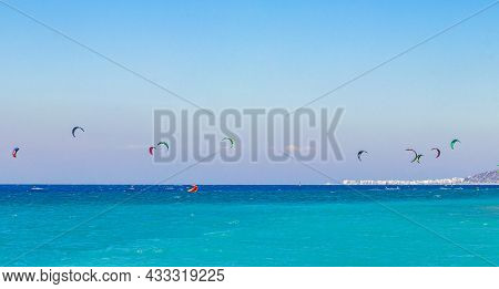 Relax Windsurfing Vacation And Turquoise Waters Kremasti Beach Rhodes Greece.