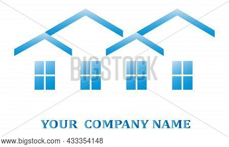 Vector. House Logo, Symbol, Icon For Real Estate, Construction Company, Builder In Blue Color.