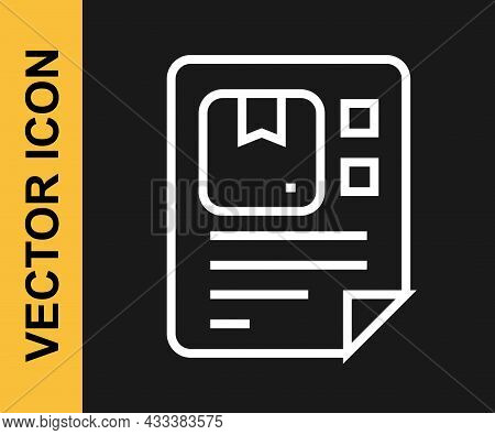 White Line Waybill Icon Isolated On Black Background. Vector