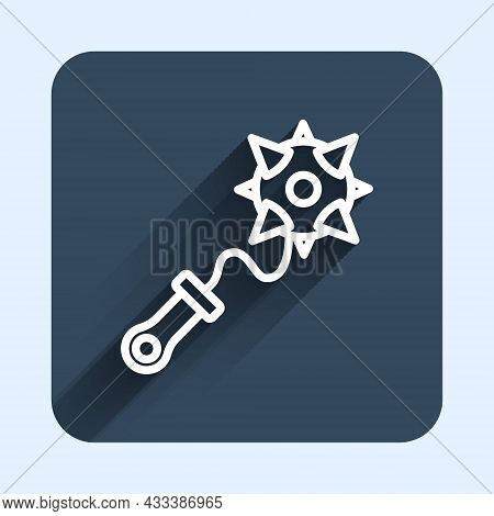 White Line Medieval Chained Mace Ball Icon Isolated With Long Shadow Background. Morgenstern Medieva