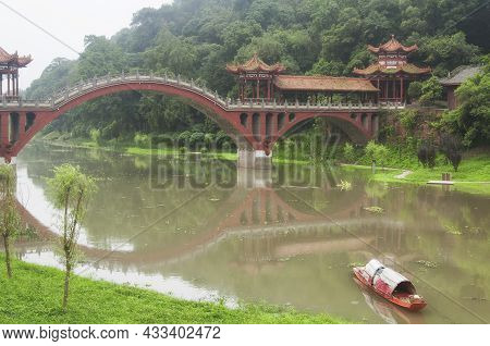 The Landmark Haoshang Bridge Over The Mahao River Within The Leshan Grand Buddha Scenic Area In Sich