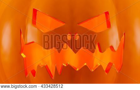 Scary Jack O Lantern Halloween Pumpkin, Close-up. Background For A Halloween Banner, 3d Rendering. C