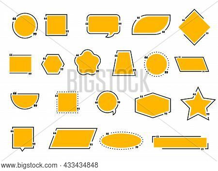 Quote Bubble And Boxes, Chat Message, Comment And Note Quote Frame Icons. Vector Borders And Blank S