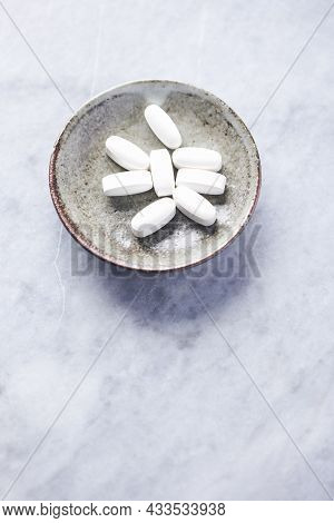 Lysine Tablets. Concept For A Healthy Dietary Supplementation. Nervous System Support. Bright Stone 