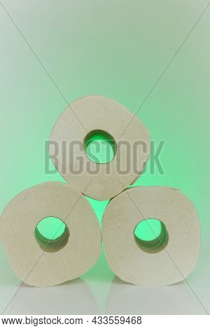Toilet Paper Rolls .organic Clean Bio Toilet Paper Rolls Set On Light Green Background.hygiene And C