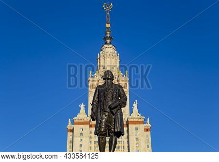 View Of The Monument To Mikhail Vasilyevich Lomonosov From The Side Of The Main Building Of Moscow S