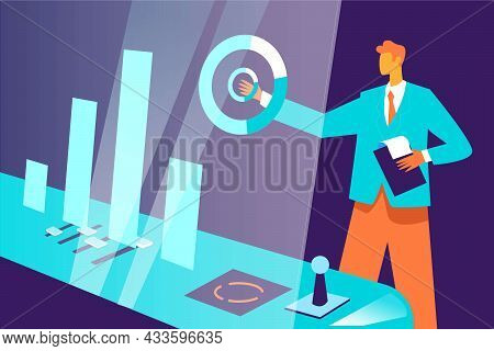 Data Analysis Illustration Concept Vector, A Man Analyzing Data On Screen