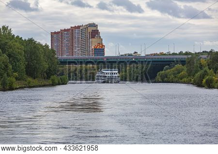 Comfortable Four-deck Ship Is Sailing On The River
