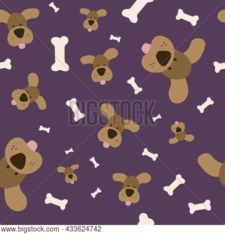 Cute Seamless Pattern With Dogs And Bones For Kids