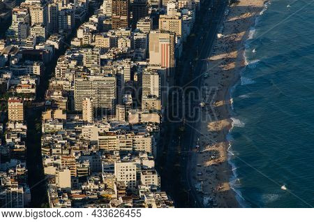 Aerial View Of Ipanema And Leblon Beach From The Mountain In Rio De Janeiro, Brazil
