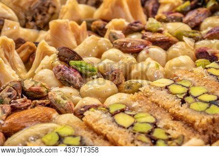 assortment of traditional Turkish baklava pastry, a dessert is well also known as persian or lebanese baklava
