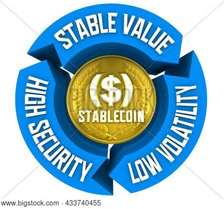 Stablecoin Stable Value Currency Security Low Volatility 3d Illustration