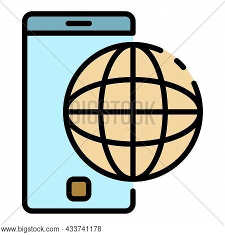 Smartphone And Globe Icon. Outline Smartphone And Globe Vector Icon Color Flat Isolated