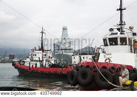 Batumi, Georgia - June 27, 2021, British Navy Destroyer Hms Defender Is Moored In The Georgian Port 