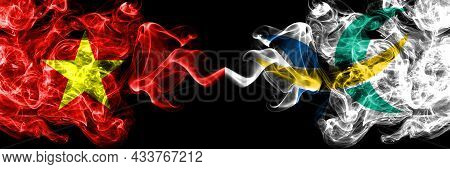 Vietnam, Vietnamese Vs Japan, Japanese, Hokuto, Hokkaido, Oshima, Subprefecture Smoke Flags Side By 