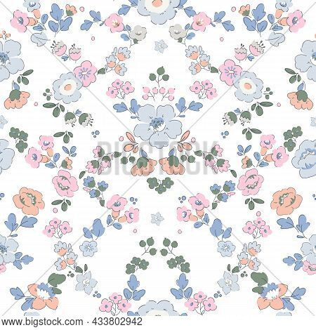 Beautiful Seamless Vector Liberty Pattern With Gentle Abstract Flowers. Stock Illustration.