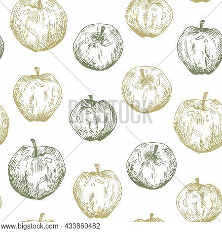 Vector Seamless Pattern With Hand-drawn Apples. Wallpaper, Poster, Print For Clothes, Notebooks, Pac