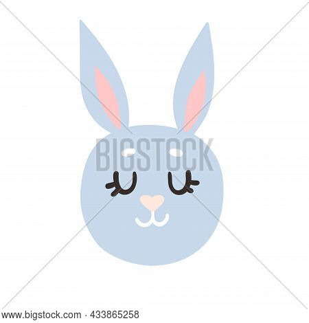 Cute Hand-drawn Cartoon Blue Rabbit. Vector Image Isolated On A White Background