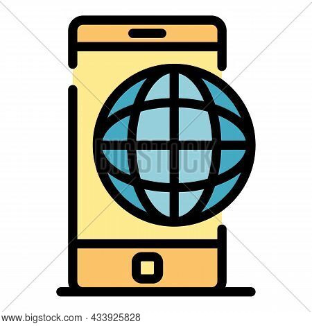 Smartphone And Globe Icon. Outline Smartphone And Globe Vector Icon Color Flat Isolated