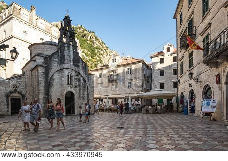 Kotor, Montenegro - 29 June, 2019: The Church Of Sveti Luka (saint Luke) In Kotor On The Square Piaz