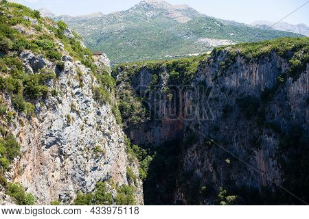 Aerial View Of Canyon At Gjipe Beach, Himara, Albania, Albanian Riviera