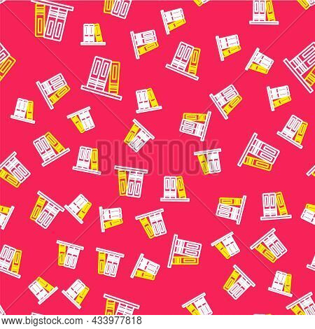 Line Office Folders With Papers And Documents Icon Isolated Seamless Pattern On Red Background. Offi