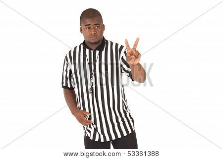 Black Referee Showing A Two Shot Foul Basketball
