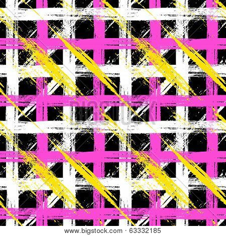Seamless plaid pattern with bold brushstrokes and stripes