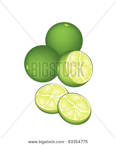 Fresh Limes And Half On White Background