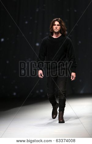 ZAGREB, CROATIA - APRIL 10 : Fashion model wears clothes made by Maja Podrug for Mayn on 