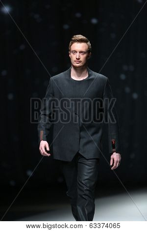 ZAGREB, CROATIA - APRIL 10 : Fashion model wears clothes made by Maja Podrug for Mayn on 