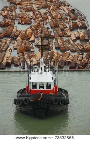 Tugboat and Log Boom