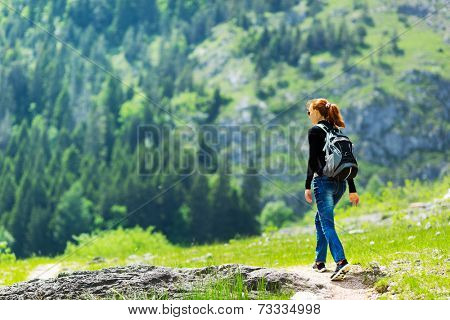 Traveler is walking outdoor