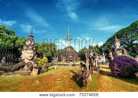 Mythology And Religious Statues At Wat Xieng Khuan Buddha Park. Vientiane, Laos