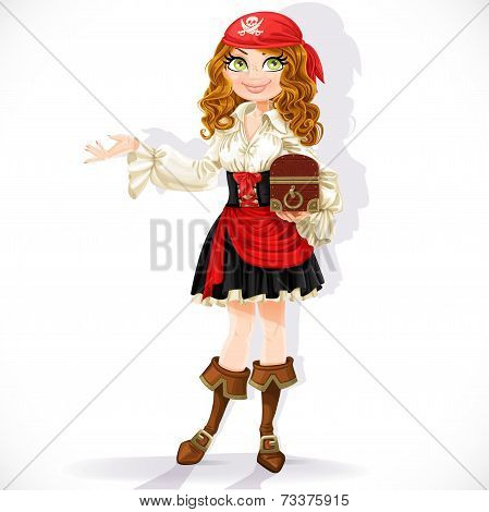 Cute pirate girl with chest